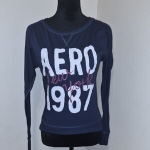 Aeropostale Navy Blue Sweatshirt with White and Pink Accents